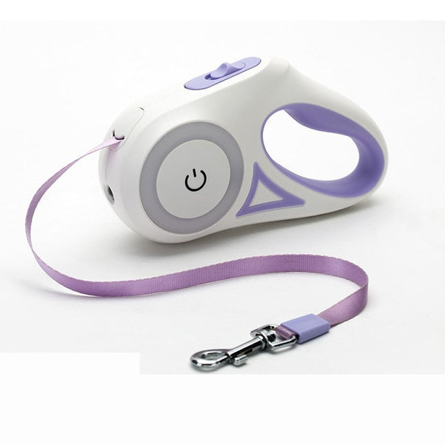 Automatic Retractable LED Dog Leash with RGB Streamer Light | Night Safety Pet Leash