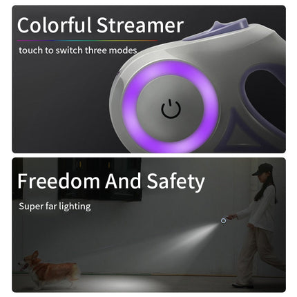 Automatic Retractable LED Dog Leash with RGB Streamer Light | Night Safety Pet Leash